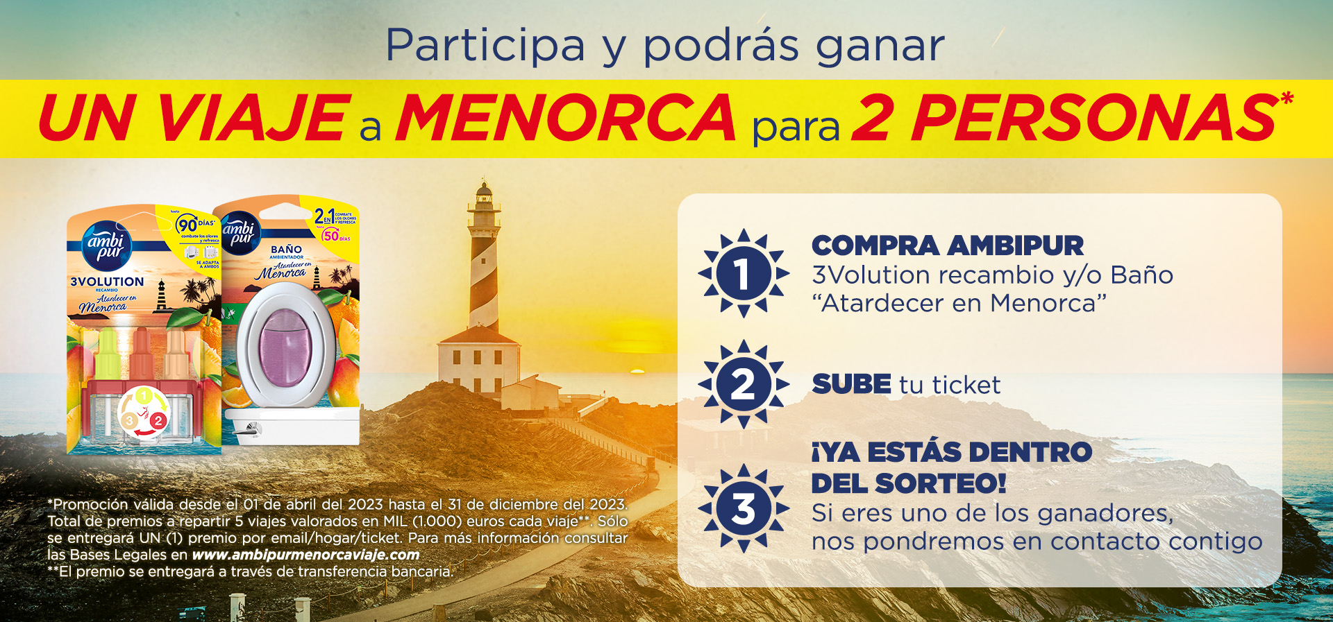 Muestras de Ambipur baño y Ambipur Evolution - Participa y podrás ganar un viaje a Menorca para dos personas